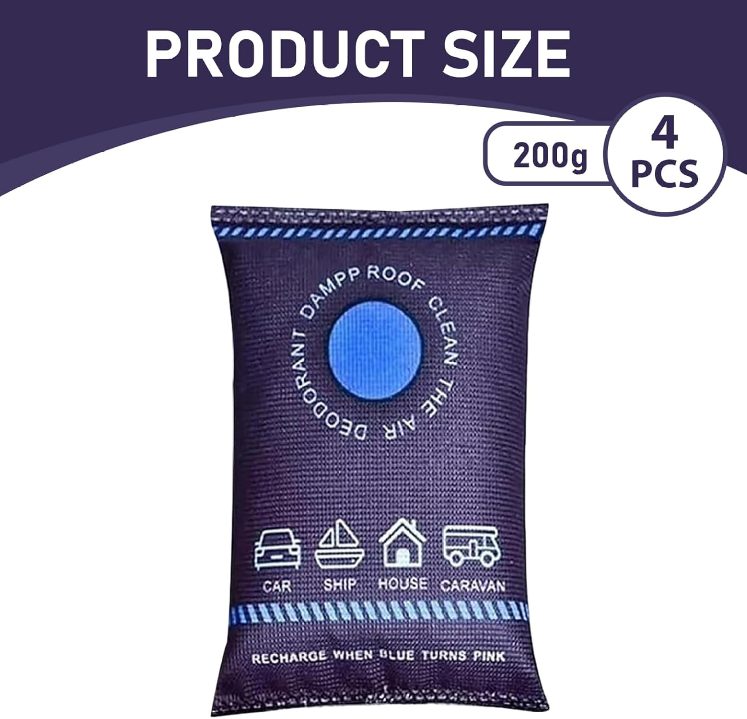 Reusable Dehumidifier Bags (4-Pack) - 200g Moisture Absorbers with Color Indicator for Car, Closet, Cabinet & Home(C)