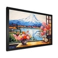 thumbnail image 2 of Designart "Window Views of Mount Fuji from Mountain Japan I" Landscapes Framed Wall Art Decor - Traditional Pink Japan Living Room Framed Canvas Art, 2 of 6