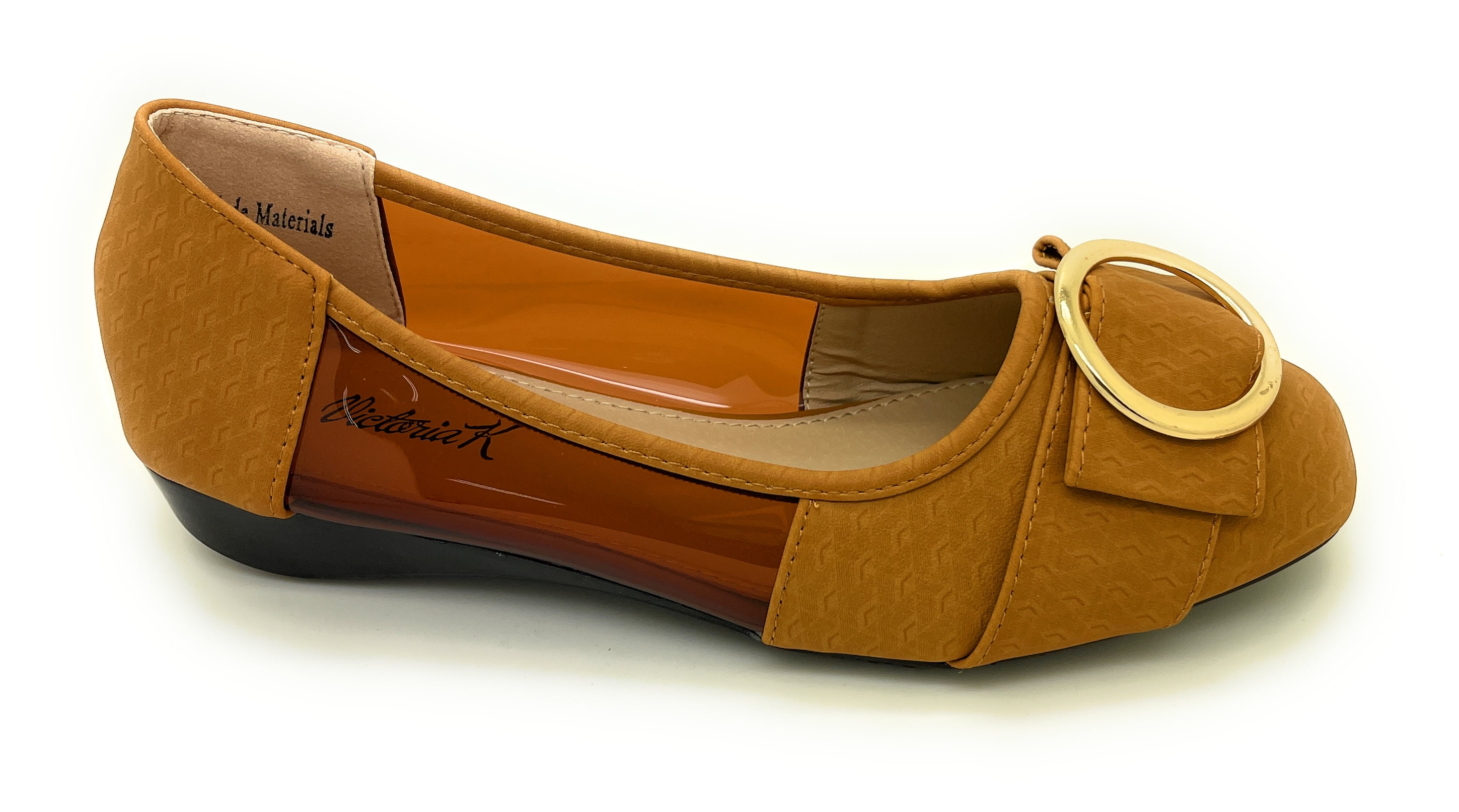 Victoria K Square Gold Black Medallion Wedge Flats (Women)