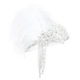 thumbnail image 5 of Diadema para mujer de los años 20, tocado de plumas con cadena, accesorio para el cabello para fiesta temática del Gran Gatsby rugiente de los años 20 (blanco), 5 of 5