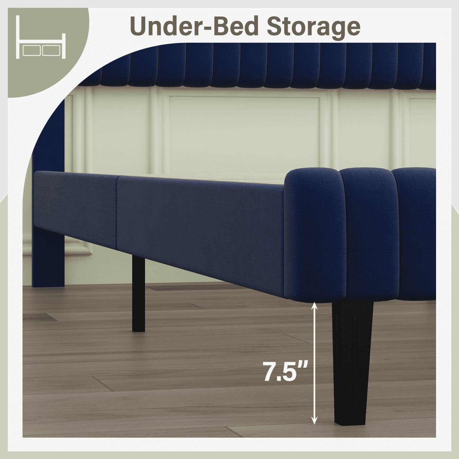 4 EVER WINNER Queen Size Bed Frame, Queen Size Upholstered Platform Bed Frame with Vertical Channel Tufted Headboard, Blue Queen Bed Frame, Blue