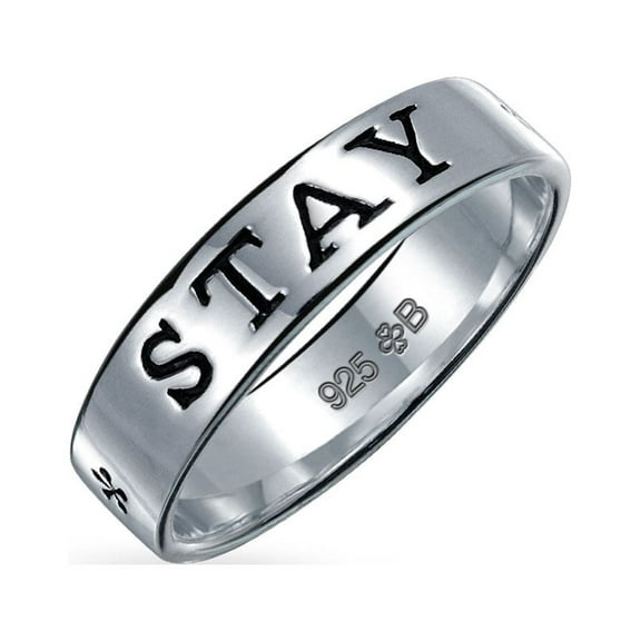 Bling Jewelry Womens Sentimental Silver Ring: Stay Strong Promise Eternity Band Oxidized Sterling