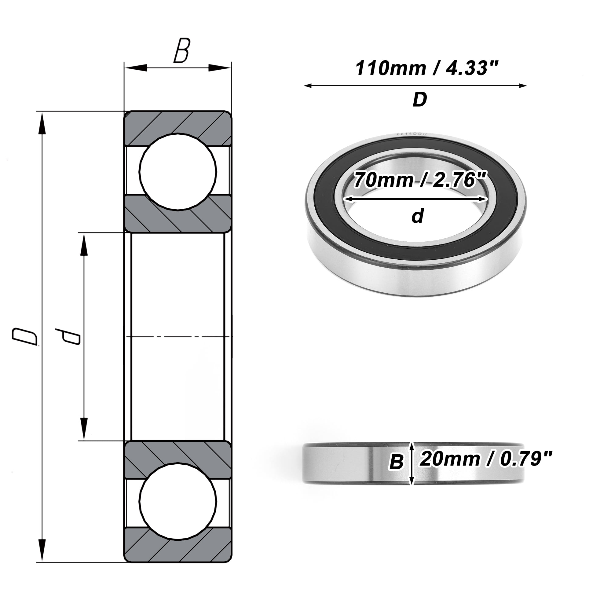 Unique Bargains 6014DDU Deep Groove Ball Bearings 70x110x20mm 1 Pc Lubricated Bearings Scooter Skateboard Wheel
