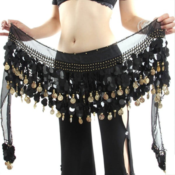 Belly Dance Bloomers Chiffon Costume Wavy Pants &Hip Scarf Skirt Belt Gold Coins 