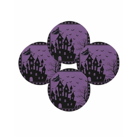 Halloween Round Placemats Set of 4 Castle Haunted House Witch Place Mats Washable Woven Placemat Pumpkin Bat Purple Circle Braided Table Mat for Kitchen Dining Table Holiday Party Home Decor 15 Inch