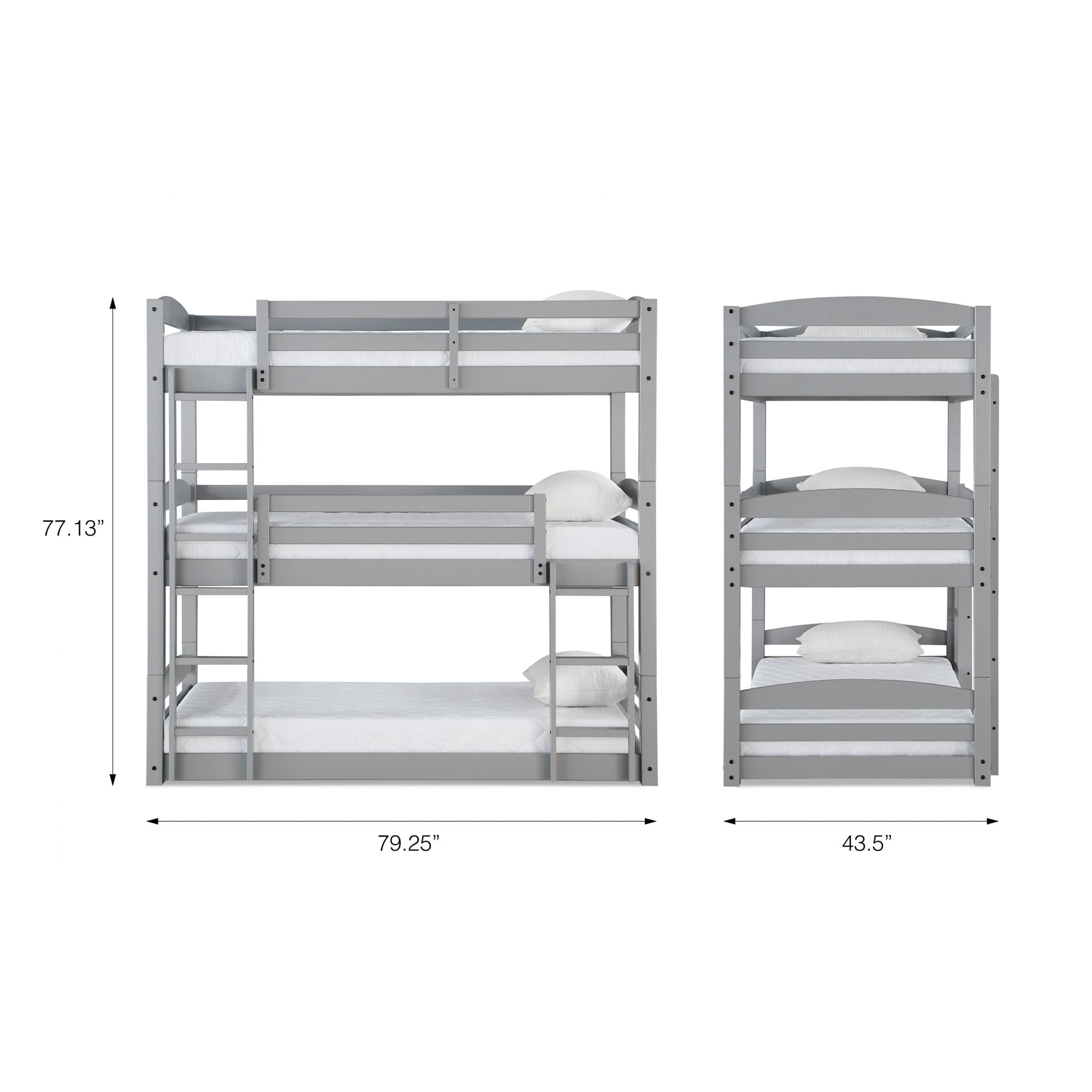 Better Homes & Gardens Tristan Triple Twin Convertible Floor Bunk Bed, Gray
