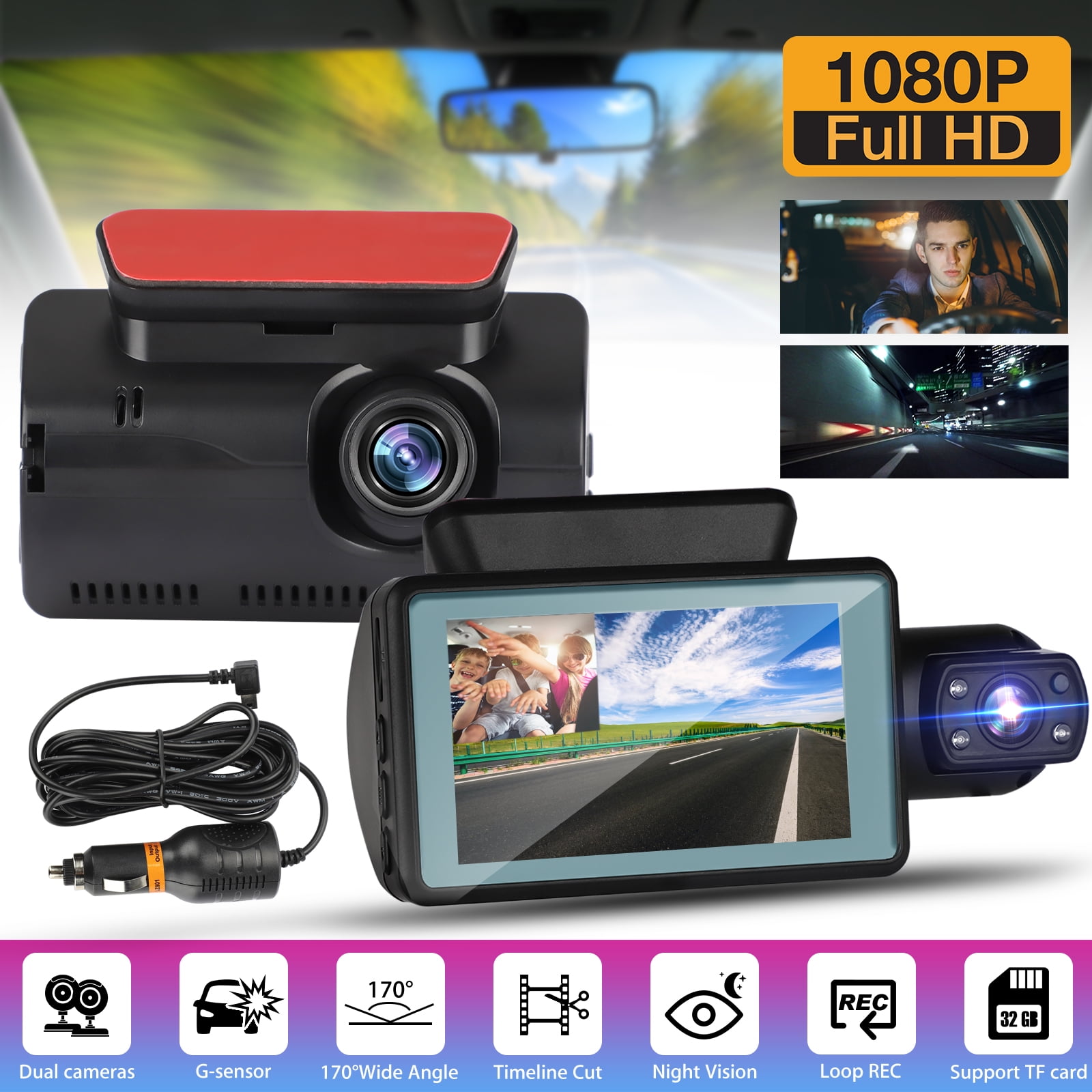 Dual Dash Camera for Cars, Dash Cam Front and Cabin Inside Camera