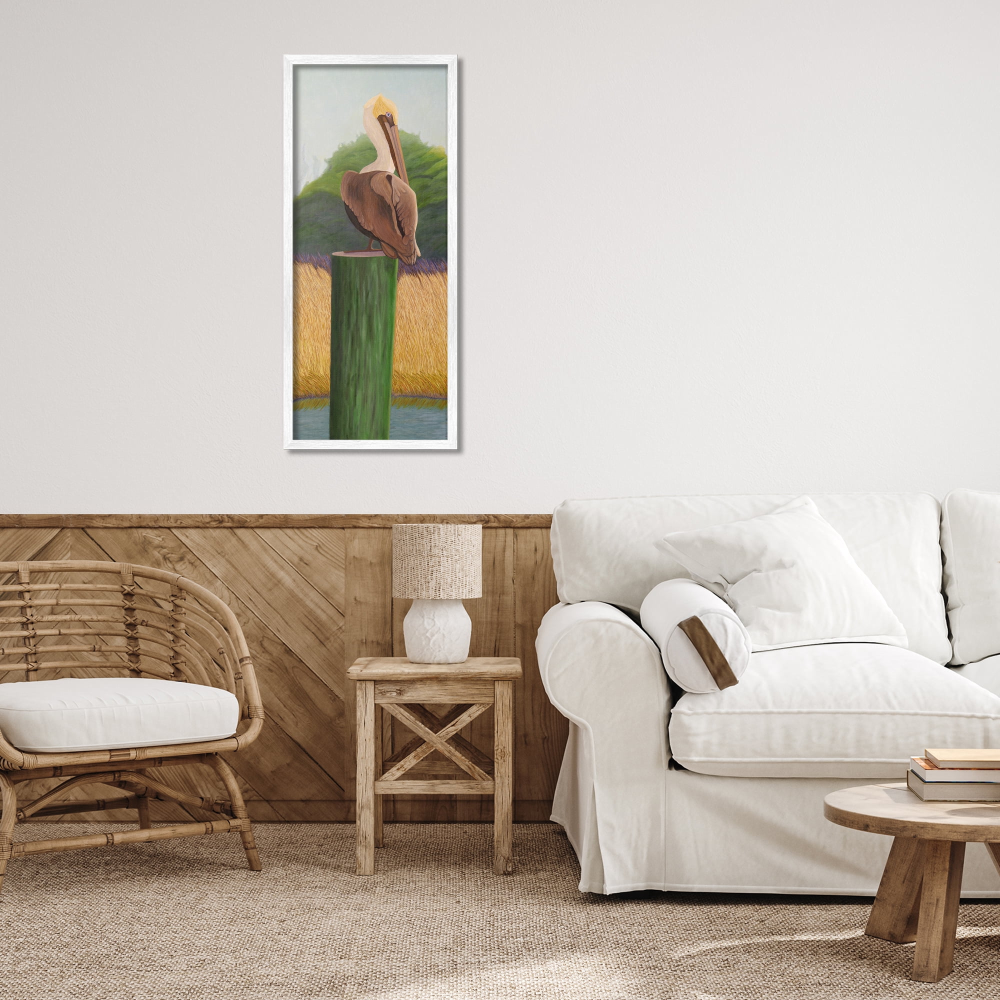 Stupell Industries Pelican with Blue Eyes White Framed Giclee Art, design by Barbara Fallenbaum