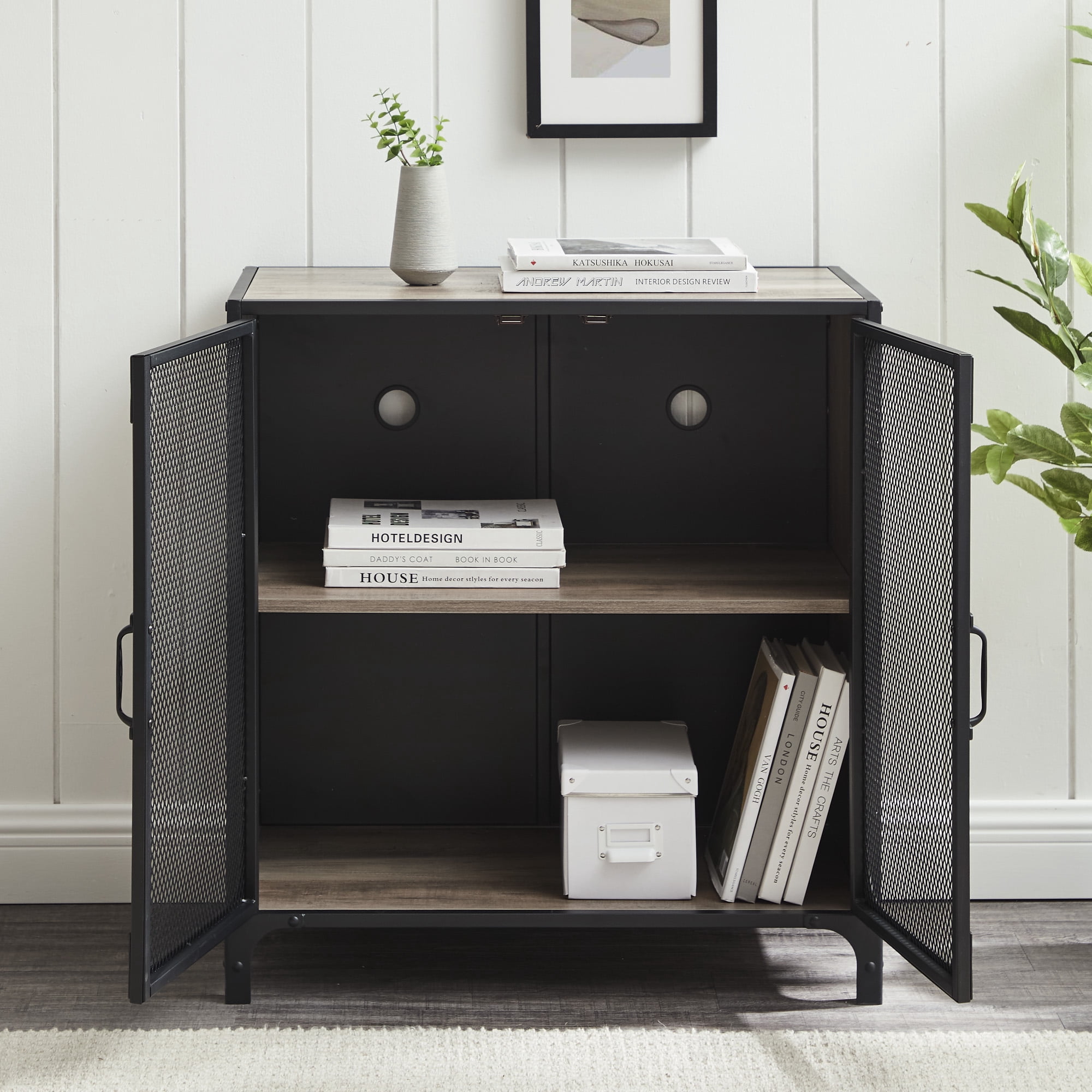 Manor Park Industrial Wood and Metal Accent Cabinet, Grey Wash