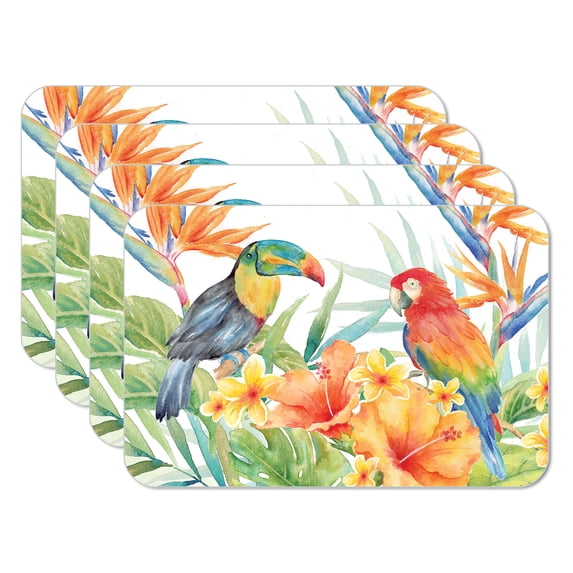 CounterArt "Tropical Birds" 4 Pack Reversible Flexible Plastic Placemats