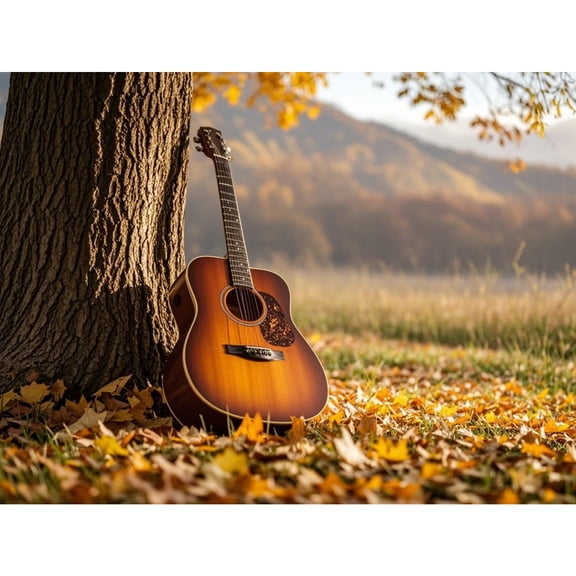 Diamond Painting Guitar in the Fall Forest 5D Diamond Art DIY Kits Full Round Drill Beads by Number Mosaic Embroidery Arts and Crafts for Living Room Home Wall Decor 12x16 inch