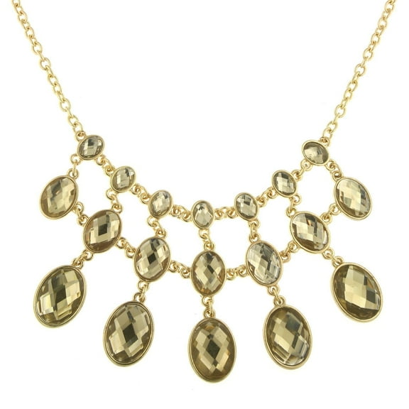 1928 Jewelry "Jeweltones" Oval Light Topaz Stone Bib Strand Necklace For Women 16" 3" Extender