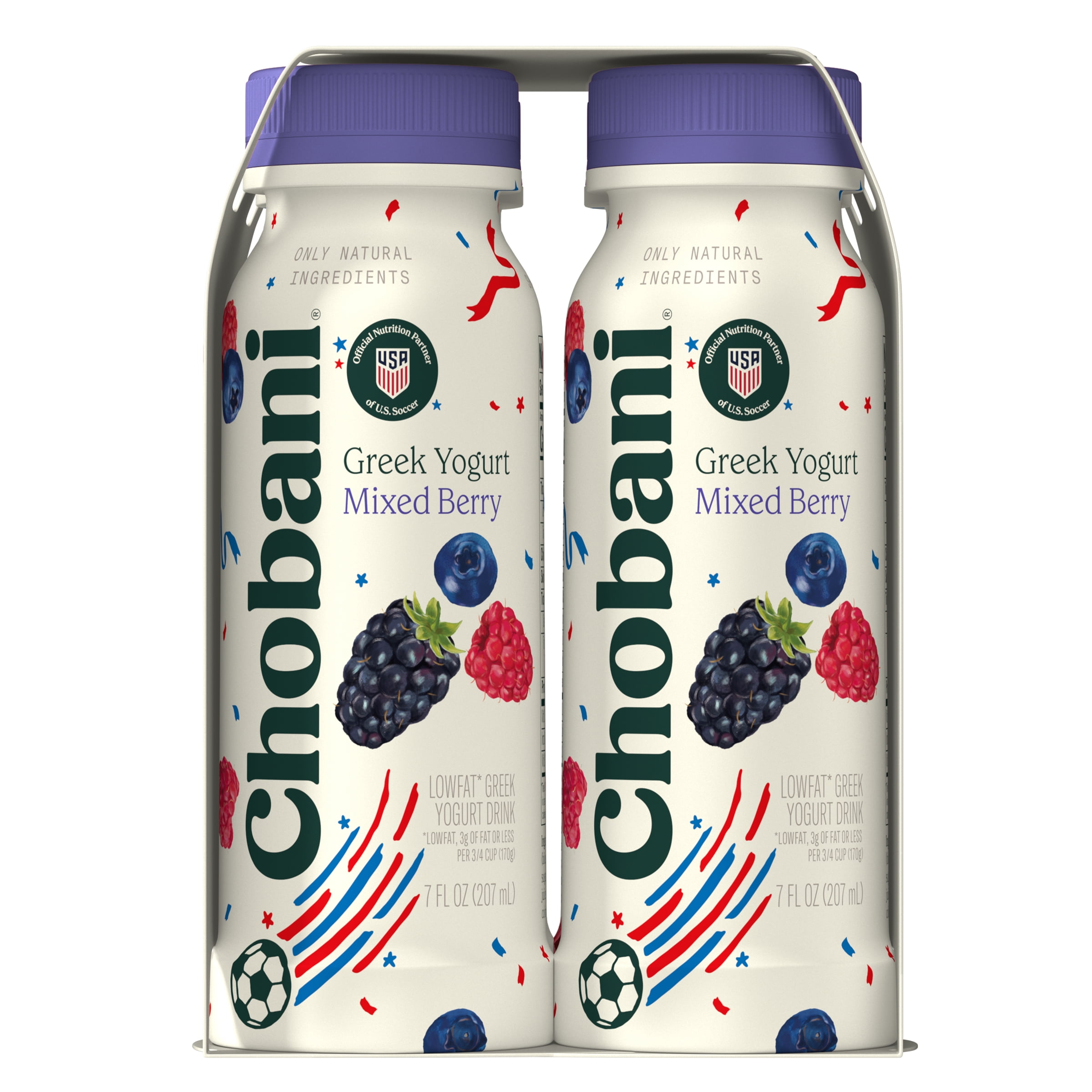 Chobani Low-Fat Greek Yogurt Drink Mixed Berry 7 fl oz Bottle, 4 Pack