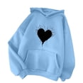 thumbnail image 4 of Pompotops Women's Comfortable Sweater Heart Pattern Printed Women's Hooded Pocket Drawstring Sweater Clearance, 4 of 4