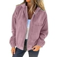 thumbnail image 3 of Women'S Solid Color Corduroy Jacket Minimalist Style Hooded Zip Front Coat Casual Outerwear Pink S, 3 of 7