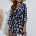 thumbnail image 3 of SHOPESSA Women's Plus Size Dresses Casual Spring Summer Dresses V Neck Short Sleeve Ruffle Floral Flowy Boho Mini Short Beach Dress, 3 of 8
