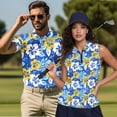 thumbnail image 2 of Jeiento Matching Golf Shirts for Couples Men's Short Sleeve Quarter Zip Shirt Blue Tropical Floral Women's Sleeveless Golf Tank Top Moisture Wicking Quick Dry Couple Golf Outfit Set, 2 of 6