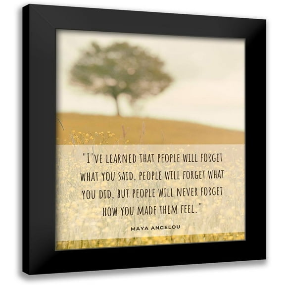 ArtsyQuotes 12x14 Black Modern Framed Museum Art Print Titled - Maya Angelou Quote: People Will Forget