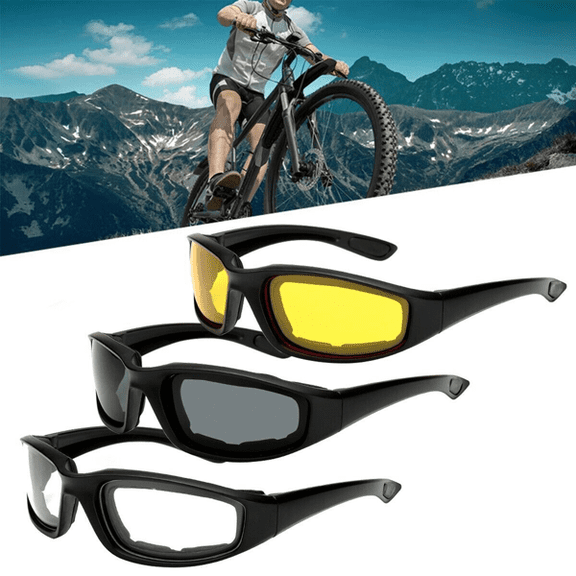 3-Pack Motorcycle Riding Glasses, Wind Resistant Sports Goggles for Men & Women, Impact-Resistant Polycarbonate Lenses (Gray, Clear, Yellow)