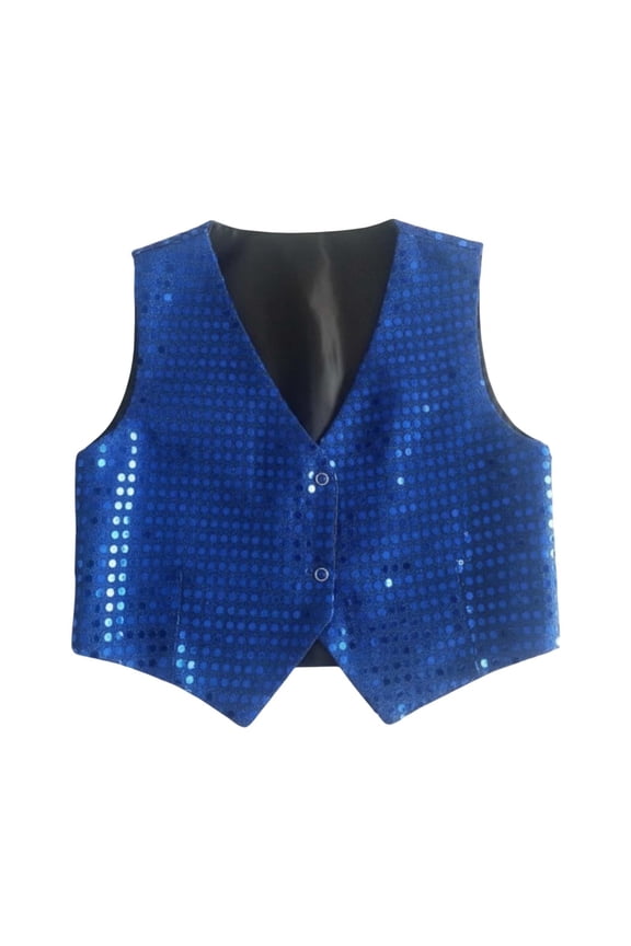 Boys Girls Sparkly Sequins Vest Sleeveless V Neck Crop Top Performance Stage Dance Shows Party Events Hip Hop Jazz Dancewear For Kids Versatile Tops