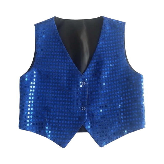 Teen Kids Performance Vest Stage Performance Blue Sleeveless Pullover Round Neck Costume Accessories Holiday Collection 13-15 Years