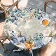 thumbnail image 2 of Thanksgiving Pumpkin Round Tablecloth, Fitted Table Cover with Elastic for 36"-44" Round Tables, Fall Eucalyptus Leaves Retro Beige Table Cloth Outdoor Indoor Dinning Party Waterproof Tablecloths, 2 of 7
