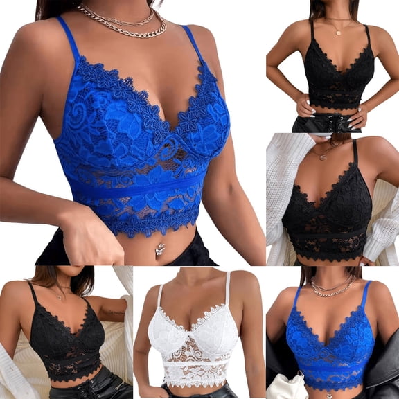 Sakmal Spaghetti Straps Tank Tops for Women V Neck Camisole Cropped Cute Shirts Beach Vacation Lace Black Tank Tops for Women L