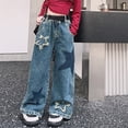 thumbnail image 2 of KVPLBQFD Girls Straight Leg Jeans Star Applique Distressed Jeans for Kids High Waist Baggy Denim Pants Teens Y2k Casual Loose Trousers, 2 of 6