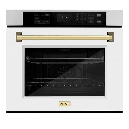 ZLINE 30" Autograph Single Wall Oven with Air Fry and Self-Clean in Stainless Steel with White Matte Door and Gold Handle, WASZ-WM-30-G