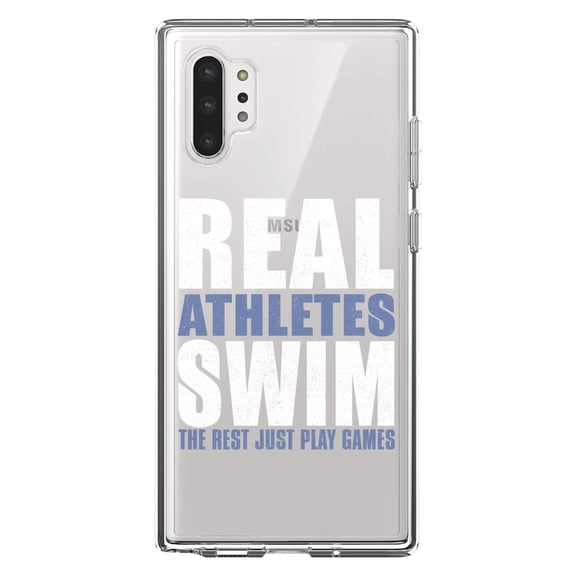 DistinctInk Clear Shockproof Hybrid Case for Galaxy Note 10 PLUS (6.8" Screen) - TPU Bumper Acrylic Back Tempered Glass Screen Protector - Real Athletes Swim Rest Play Games