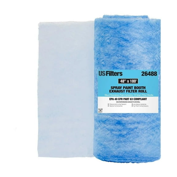 Premium Paint Spray Booth Exhaust Filter Roll - 48" x 100' - 18 Gram Heavy-Duty Blue Fiberglass Paint Arrestor