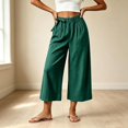 thumbnail image 2 of Bxsruta Women's Wide Leg Capri Pants Drawstring Elastic Waist Summer Casual Loose Trousers, 2 of 6