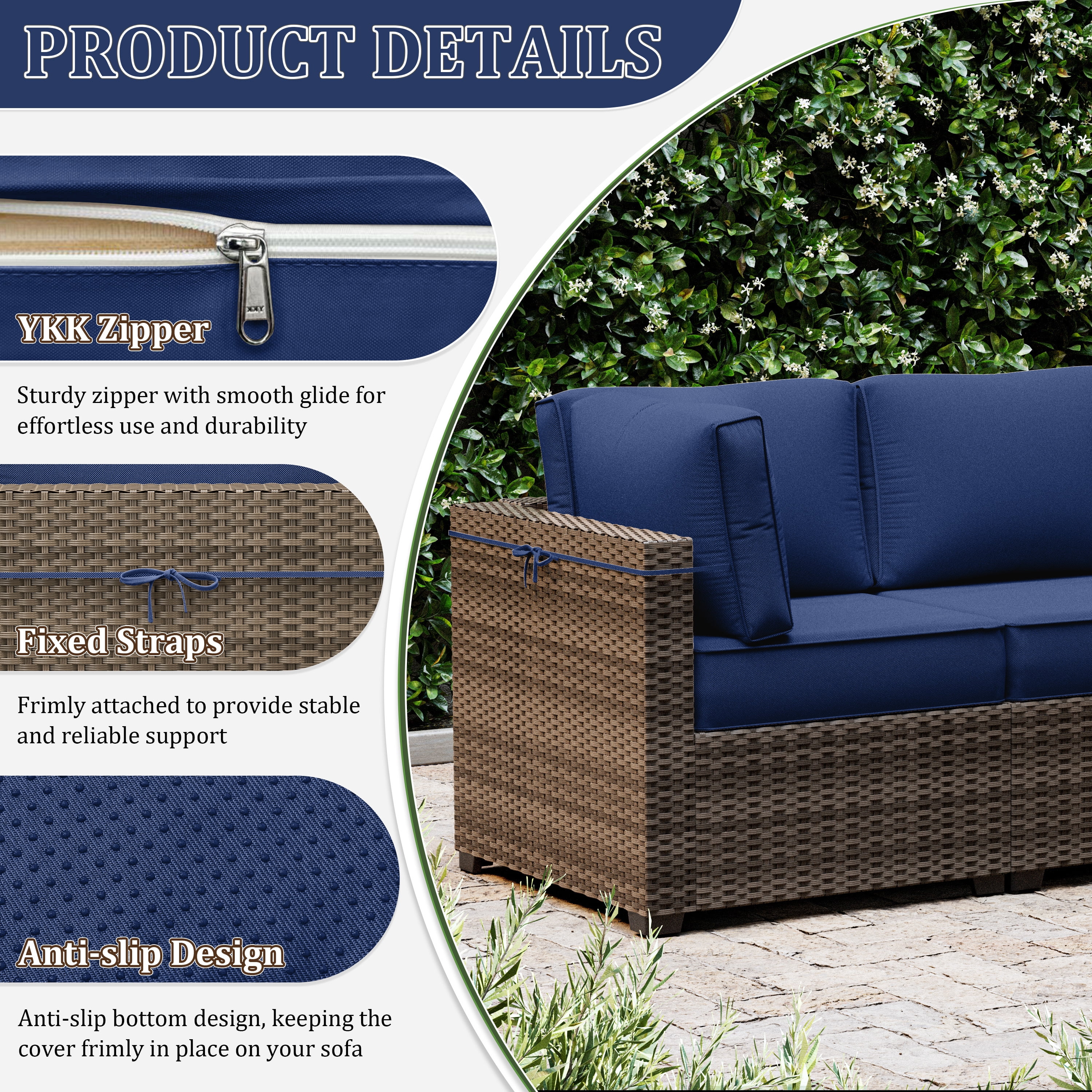 Snubbull 14 Piece 26" x 26" Patio Cushion Covers Replacement, Outdoor Patio Wicker Sofa Washable Cushion Slipcovers with Zipper, Blue
