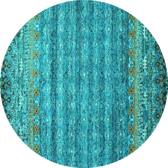 Ahgly Company Indoor Round Abstract Turquoise Blue Contemporary Area Rugs, 3' Round