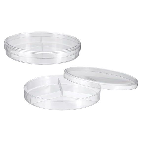 Uxcell 2 Pack 90mm Plastic Petri Dishes with Lids, 3 Compartments Culture Dish Tissue Culture Plate for Lab Science Experiments, Clear