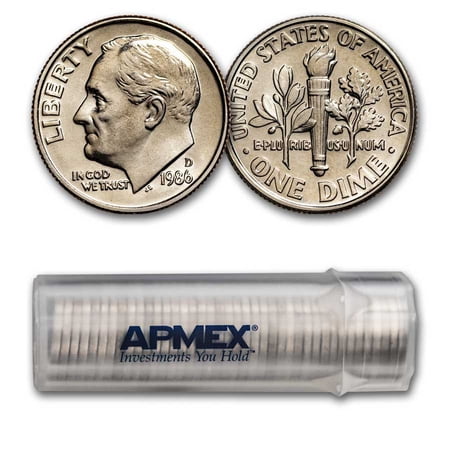 1986-D Roosevelt Dime 50-Coin Roll BU