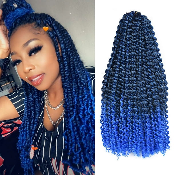 6 paquetes de cabello Passion Twists de 18.0 in, color azul degradado, ondulado, pelo de ganchillo para diosa Passion Twists, pelo largo bohemio, extensiones de cabello trenzado (18.0 in, 6 paquetes T