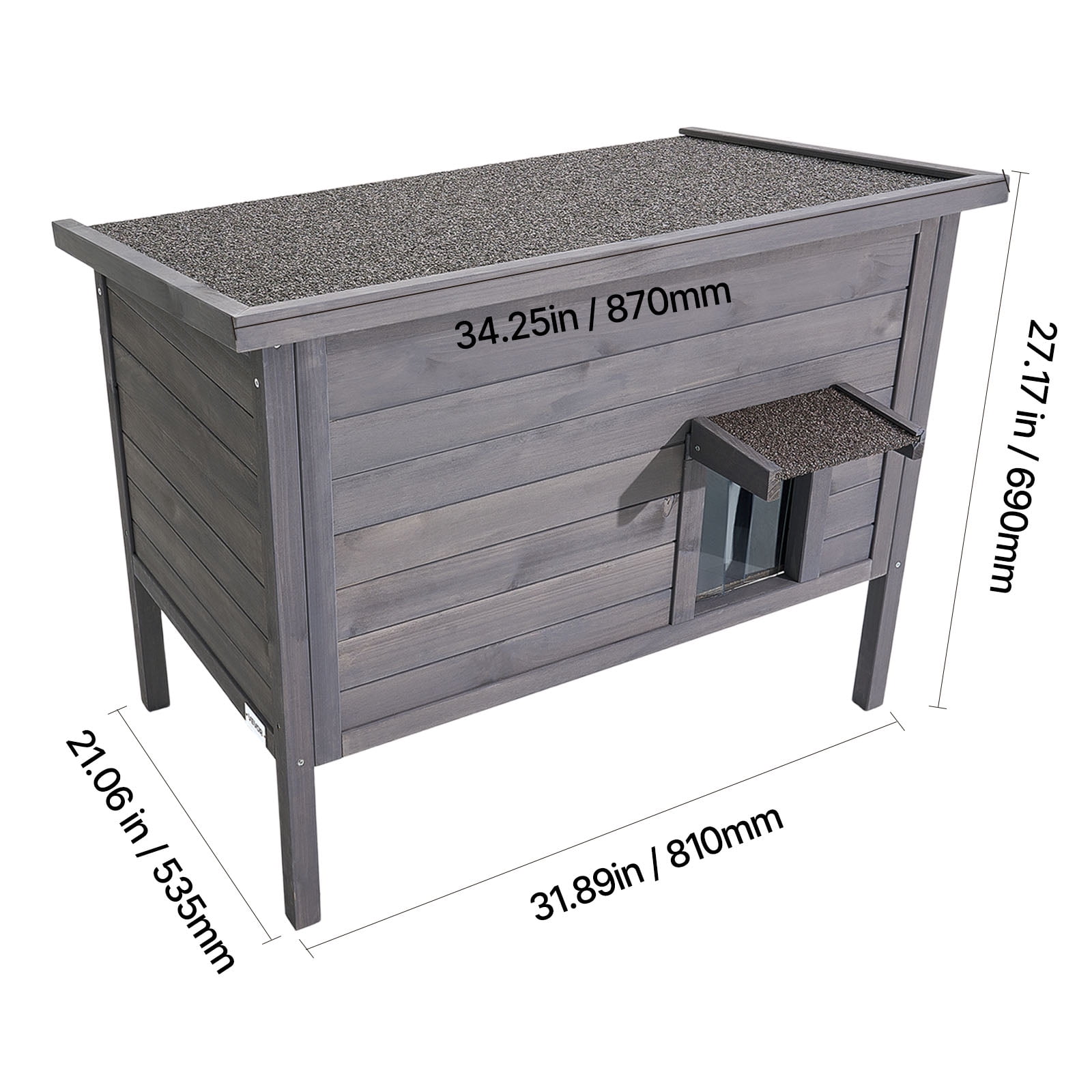 VEVOR Heated Cat House, Insulated Wooden Cat House for Outdoor Cats, Waterproof Feral Kitty Shelter with Heating Pad, PVC Flap Door & Openable Asphalt Roof for 1-3 Cats in Winter, 34 x 21 x 27 in