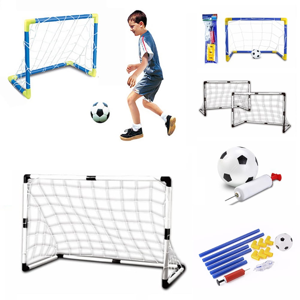2PCS KIDS SOCCER FOOTBALL GOAL POST NET BALL & PUMP INDOOR OUTDOOR CHILDREN GAME 