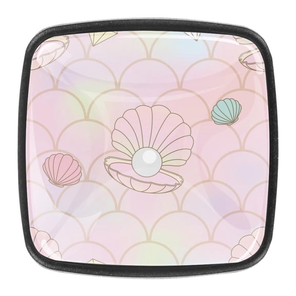 4 Pcs Square Cabinet Handle Cupboard Knob Drawer Pulls Handle Mermaid Scale Pearl Pink Drawer Knobs with Screws Furniture Decoration