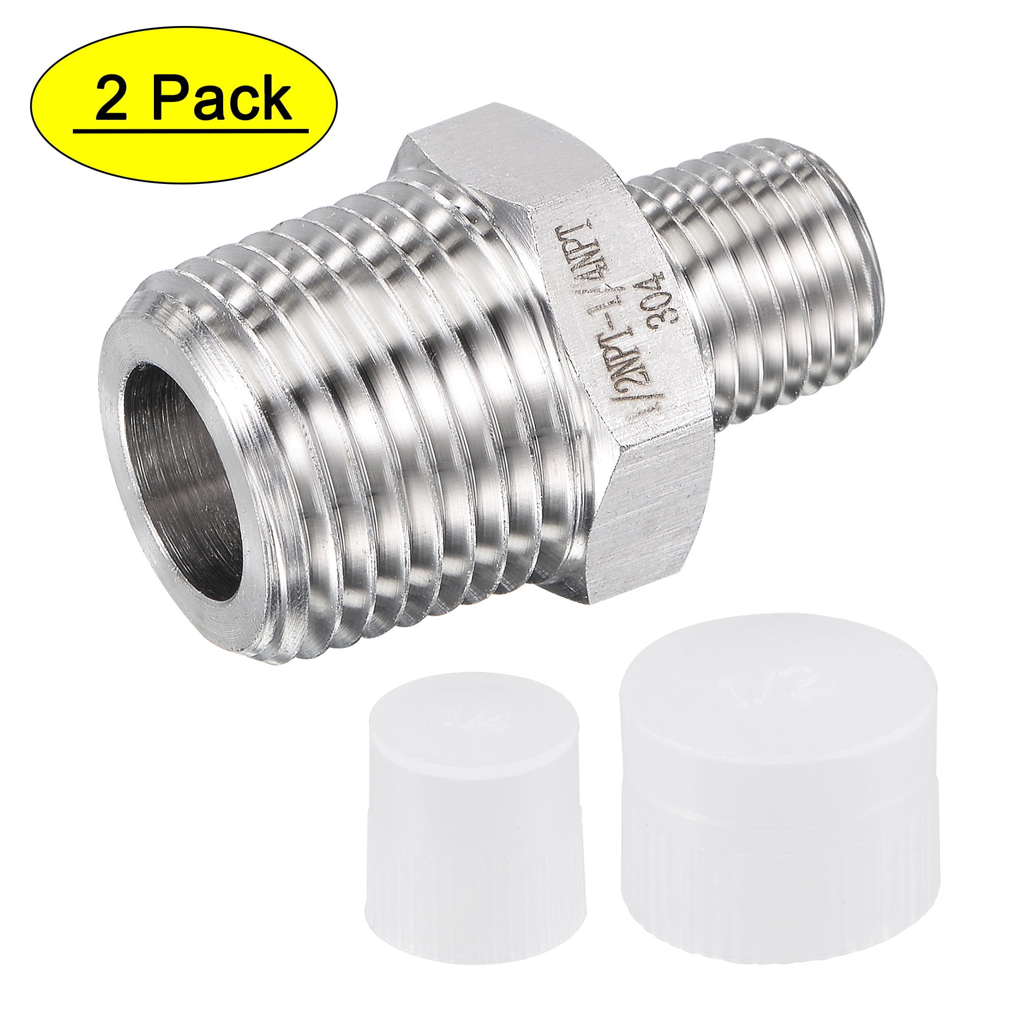 304 Stainless Steel Pipe Fitting Reducer Adapter 1 2 Npt Male X 1 4 Npt Male For Water Oil Air Pressure Gauge 2pcs Walmart Com