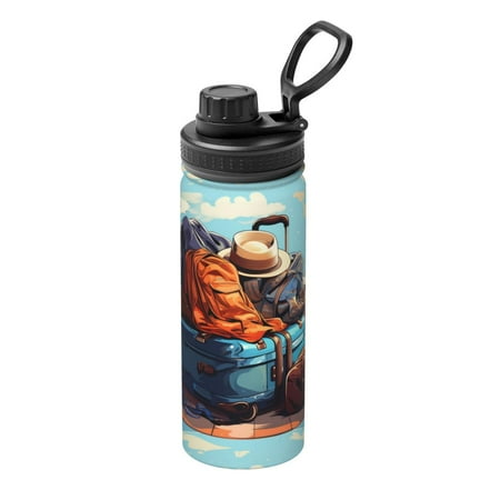

Gaeub Colorful Travel Luggage Gear Print Stainless Steel Water Bottle 18oz Sports Insulated Kettle for Women Men Suitable as a Gift