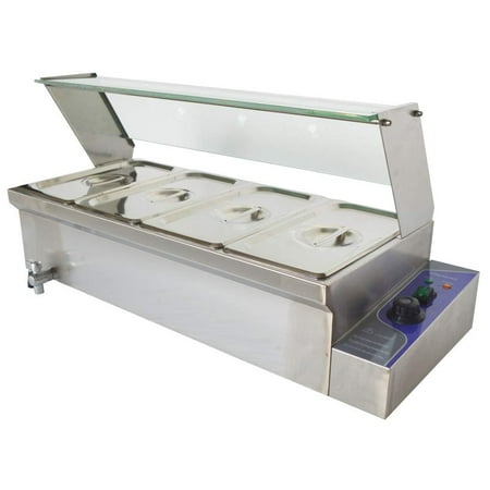 

INTSUPERMAI Food Warmer Bain-Marie Buffet Steam Heater 4 Pan with Glass Shield