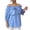 Blue, variant on Women's Off Shoulder Blouse Front Bow Ruffled Neckline 3/4 Puff Sleeves Loose Fit Casual Tops Multiple Colors