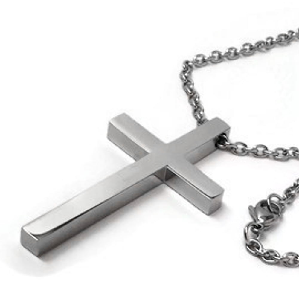 Black Silver Stainless Steel Cross Pendant Unisex's Mens Necklace Chain