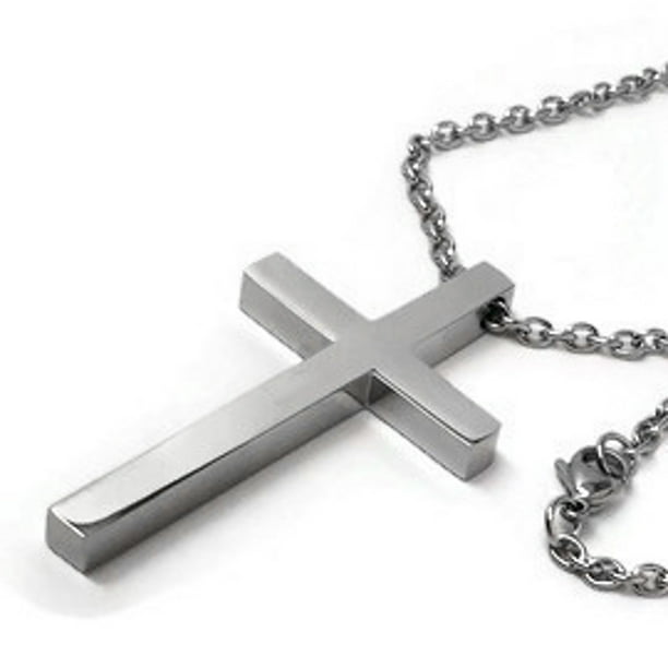 Loralyn Designs Large Mens Simple Stainless Steel Cross Necklace on