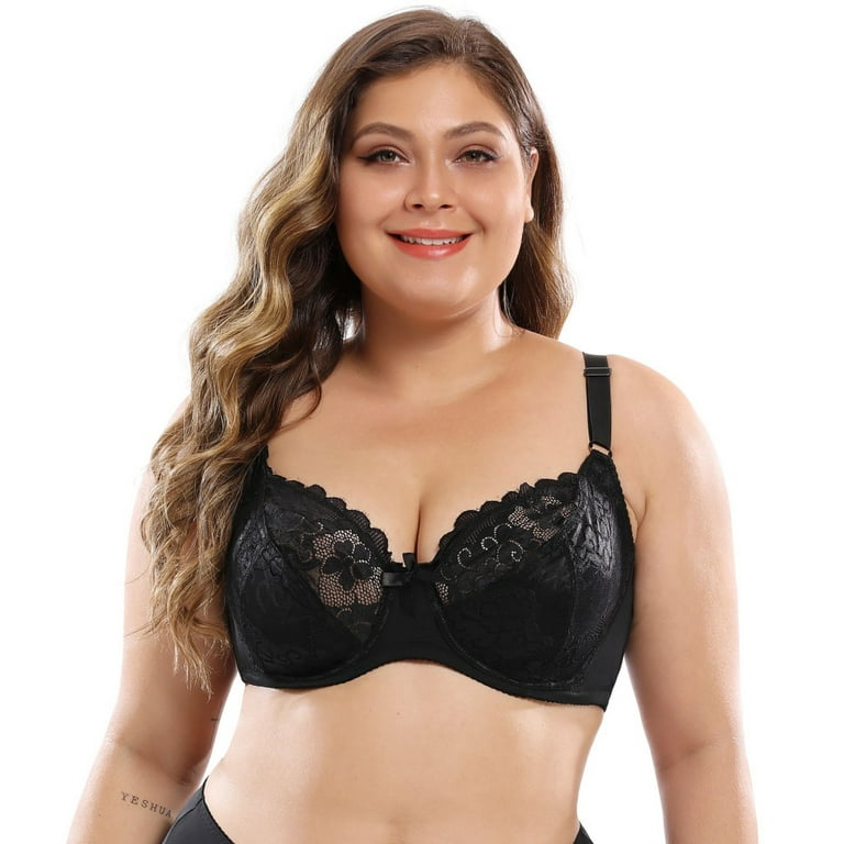 Womens Lace Underwire Non-Padded Plus Size Bra Comfy Sexy Lace Unlined 3/4  Cup Bra