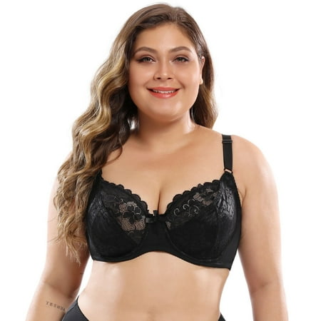 

Women s Scalloped Lace Bra Embroidery Floral Bralette Underwire Minimizer Bras Unlined 3/4 Cups Bra Non-Padded Plus Size Sexy Push up Brassiere