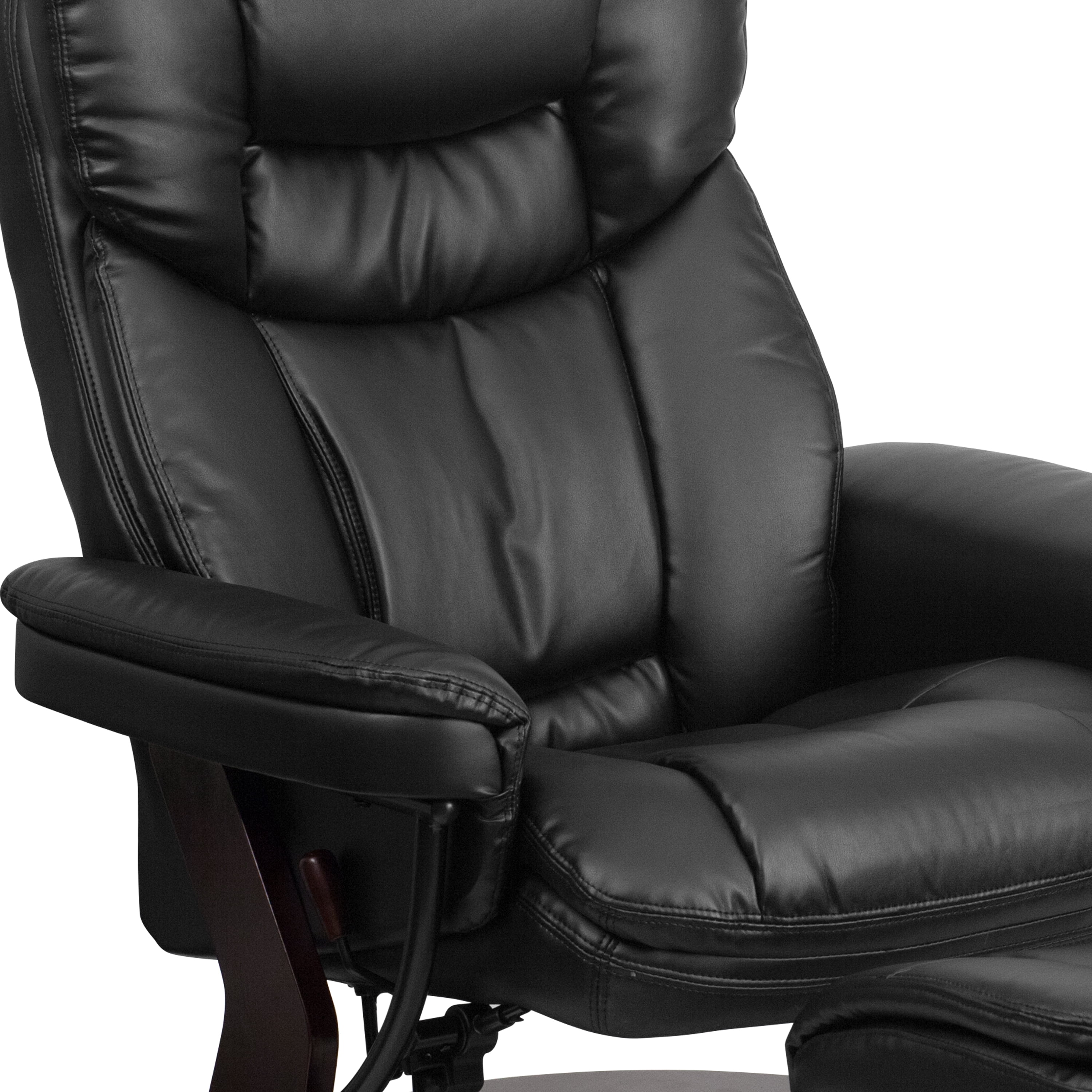 Emma + Oliver Multi-Position Recliner/Curved Ottoman - Swivel Wood Base in Black LeatherSoft