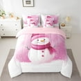 thumbnail image 2 of Manfei Watercolor Snowman Bedding Comforter Set 7-Piece for KIds, Winter Snow Queen Bedding Sets, Kawaii Pink White Queen Sheet Sets, Luxury Bedroom Decor, 2 of 8